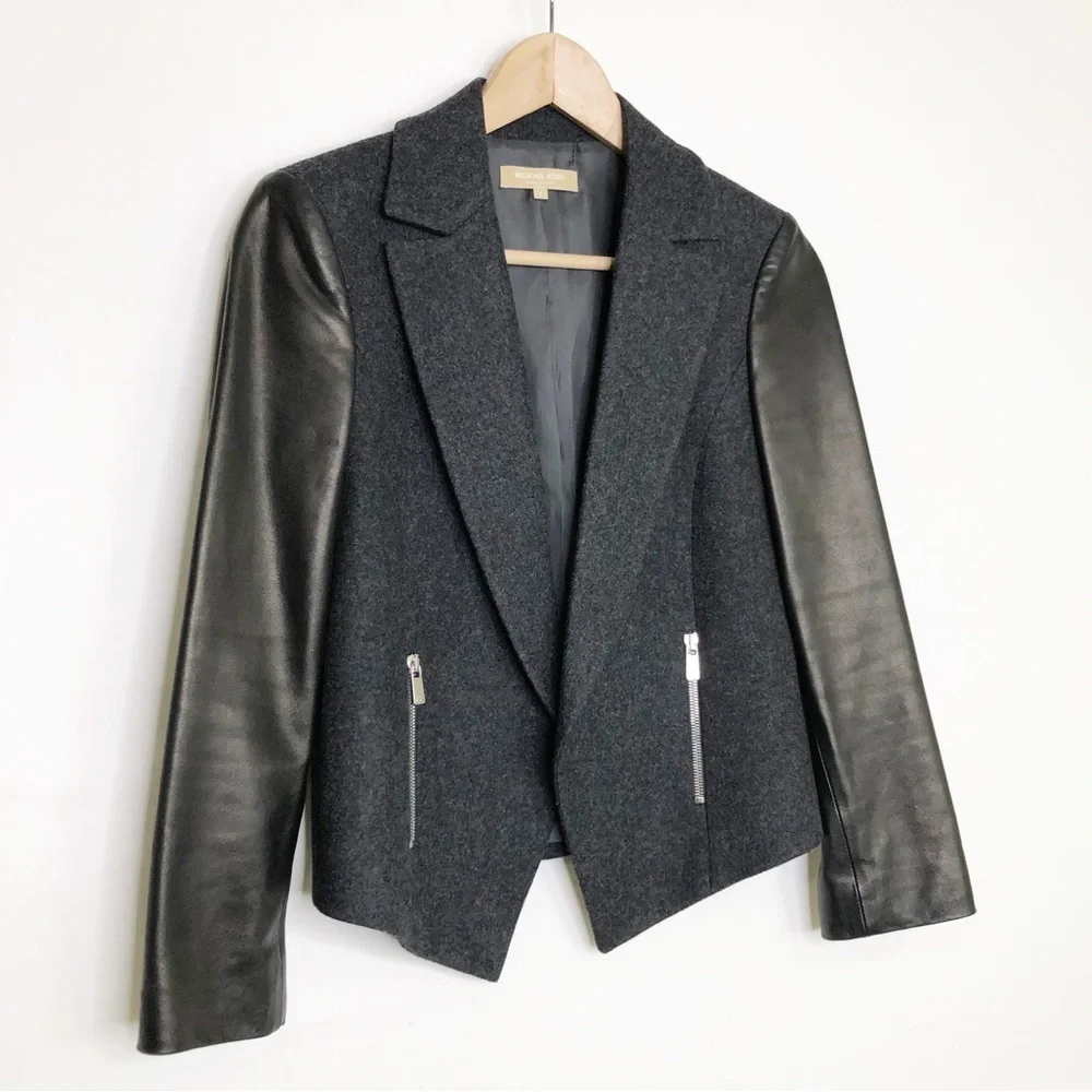 Michael Kors Black and Gray Mixed media Open closure Jacket